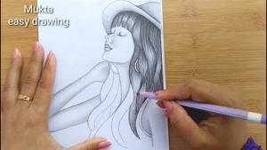 آموزش نقاشی دختر با کلاه به کمک مدادسیاه