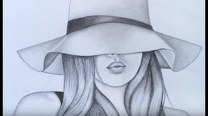 آموزش نقاشی دختر با کلاه بزرگ