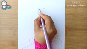 آموزش نقاشی دختری با لباس زیبا و موهای بلند