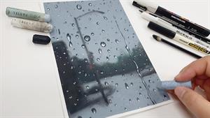 آموزش نقاشی منظره بارانی با پاستل روغنی