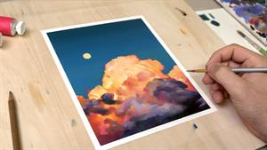 آموزش نقاشی آسمان ابری