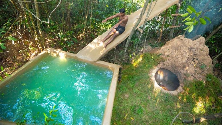 ساخت استخر شنای سرسره آبی برای خانه مخفی تونلی