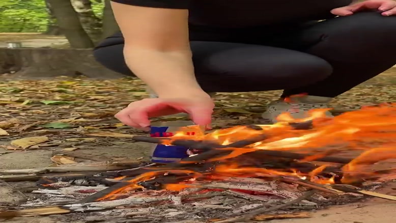 درست کردن مشعل در جنگل با قوطی و دستمال کاغذی